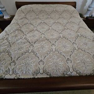 AUSTIN HORN KING BROCADE BEIGE DAMASK JACQUARD FLORAL DUVET COVER COMFORTER